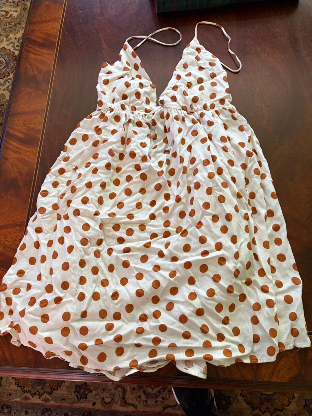 Zara Cream Dress with Rust Polka Dots